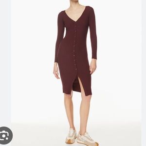 Babaton chocolate Brown Button-Front Long Sleeve Dress